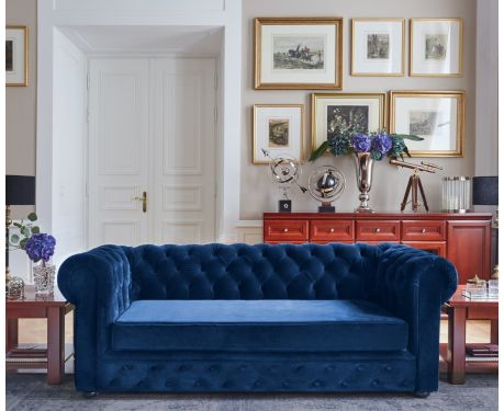 Rozkladacia pohovka CHESTERFIELD námornícka modrá
